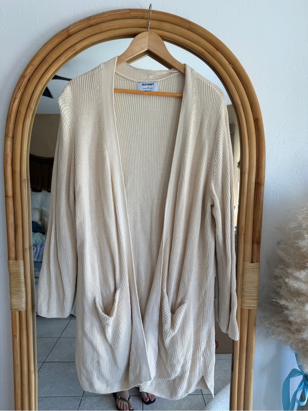 Old Navy Beige Open-Front Ribbed Cardigan with Pockets